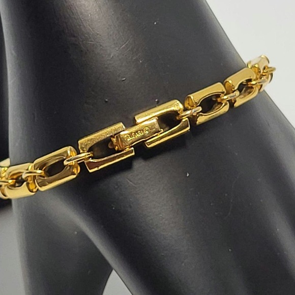 Trifari Jewelry - Trifari Gold Tone Rectangular Link Bracelet Vintage Fold Over Clasp 7.25 Inch